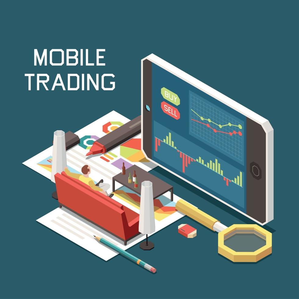 Online Trading Isometric Concept Vector Illustration