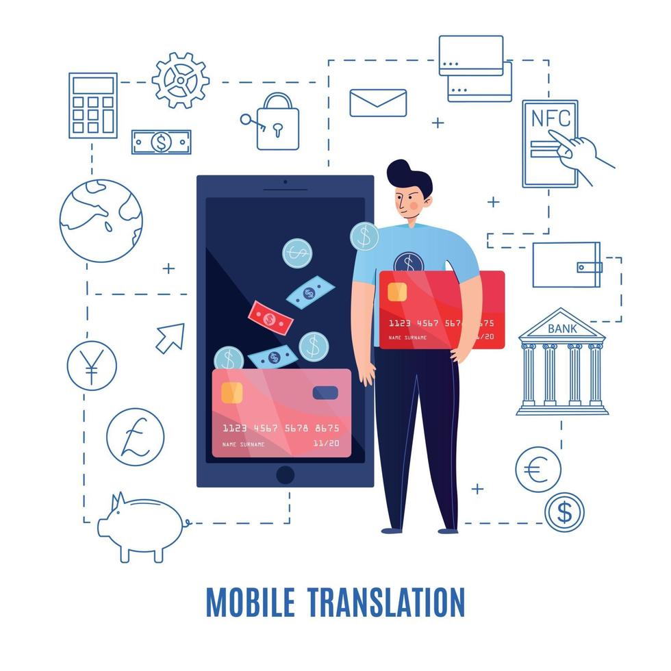 Ilustración de vector de composición de transferencias de dinero móvil