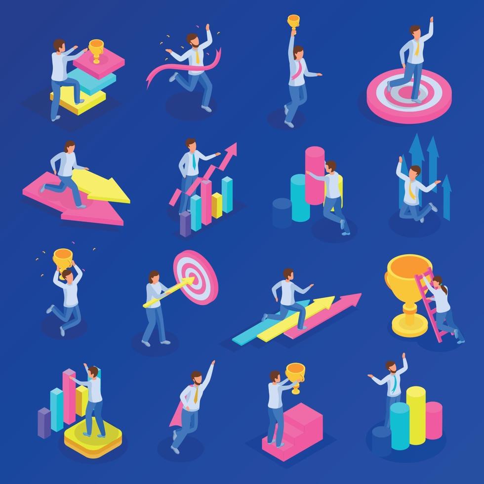 Run To Goal Isometric Icon Set Vector Illustration