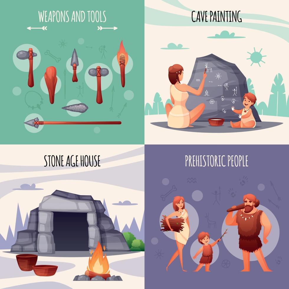 Prehistoric People Flat Concept Vector Illustration