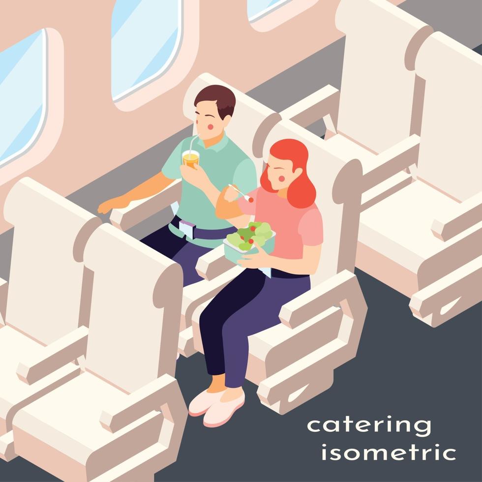 Catering en avión composición isométrica ilustración vectorial vector