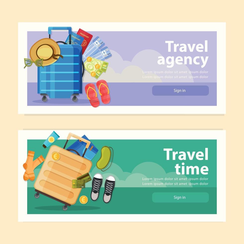 tiempo de viaje banners horizontales vector illustration