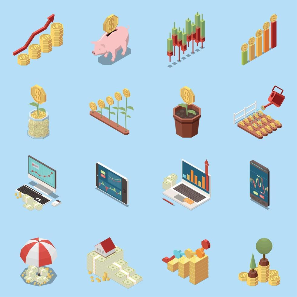 Online Trading Isometric Icons Set Vector Illustration