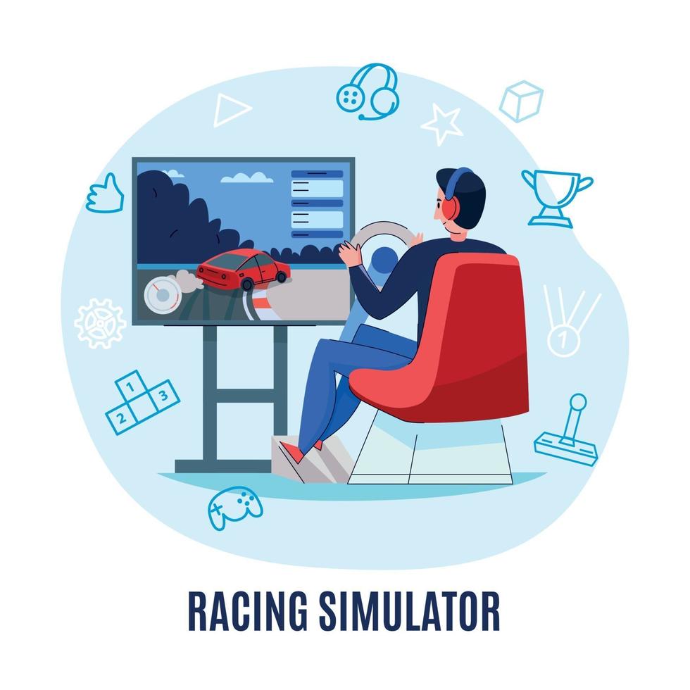 Racing Simulator Round Composition Vector Illustration