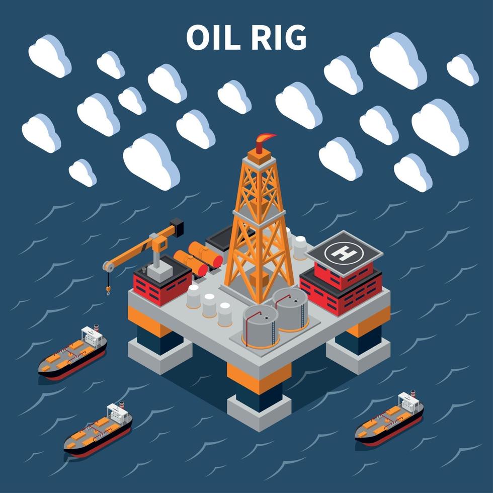 Ilustración de vector de composición isométrica de la industria petrolera