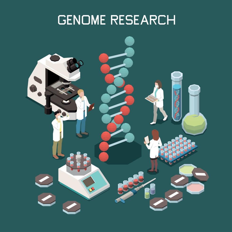 Ilustración de vector de composición isométrica de genética