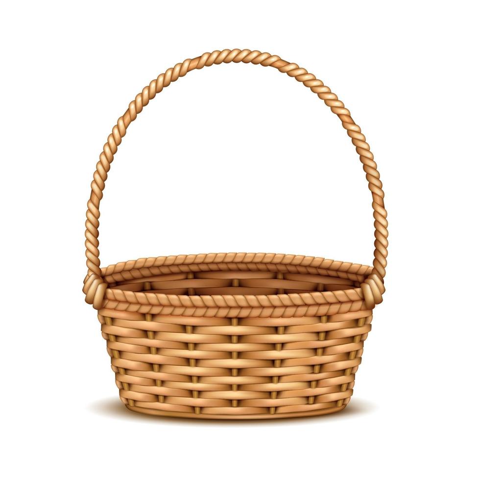Wicker Basket Realistic Isolated Vector Illustration