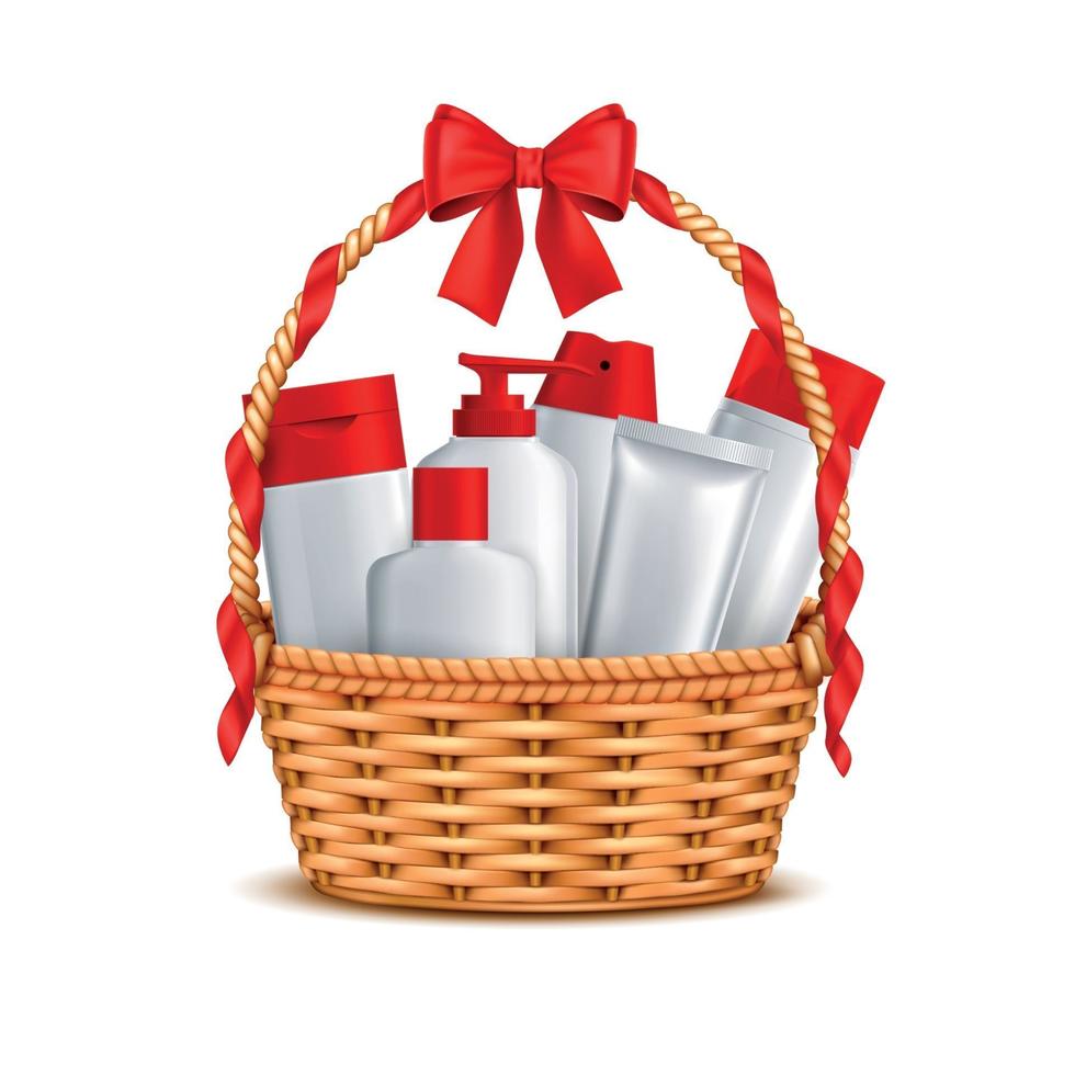 Cosmetics Basket Gift Realistic Vector Illustration