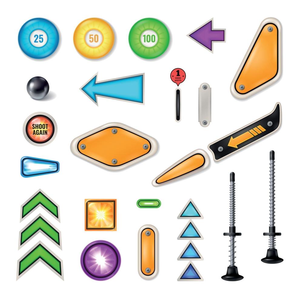 Pinball Parts Realistic Set Vector Illustration