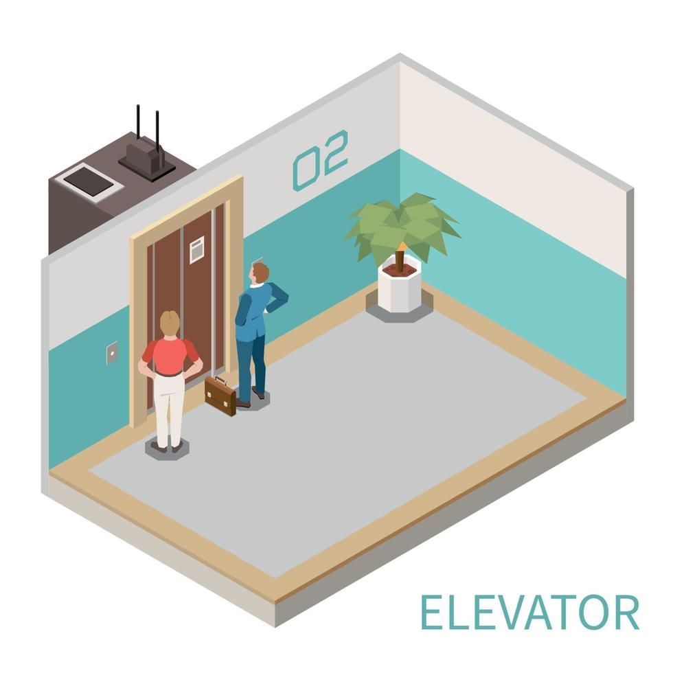 Elevator Isometric Composition Vector Illustration