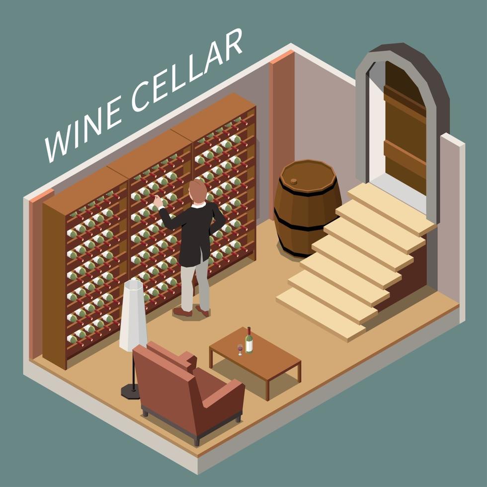 Wine Cellar Isometric Composition Vector Illustration