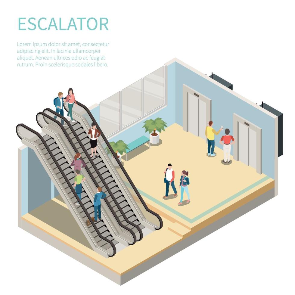 Escalator Isometric Composition Vector Illustration