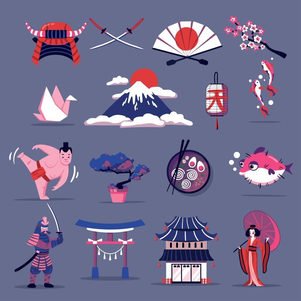 Japón viaje conjunto ilustración vectorial vector