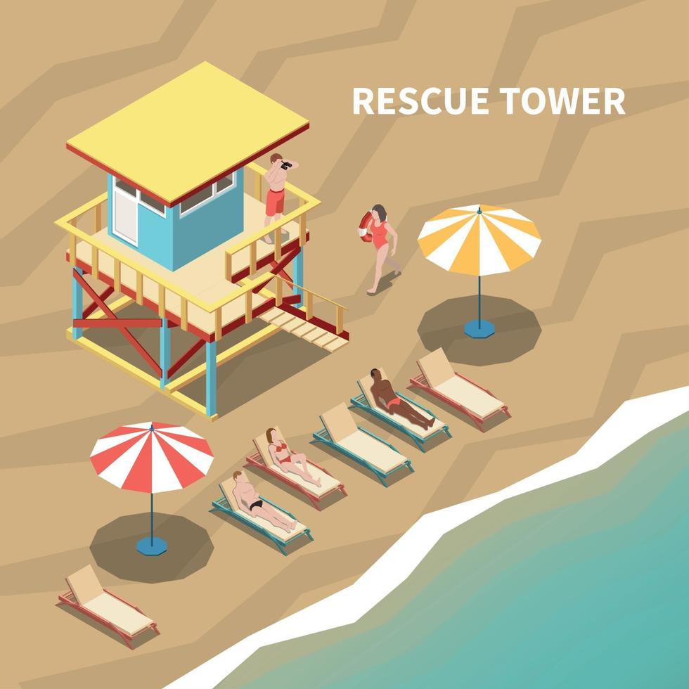 Lifeguards Isometric Illustration Vector Illustration