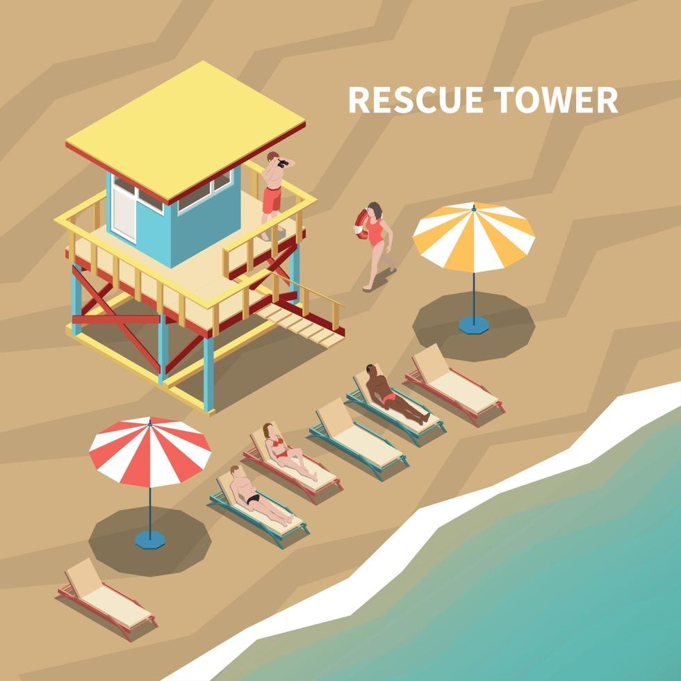 Lifeguards Isometric Illustration Vector Illustration