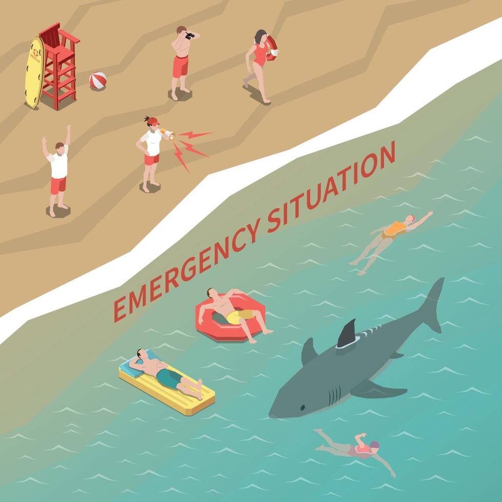 Beach Lifeguards Isometric Illustration Vector Illustration