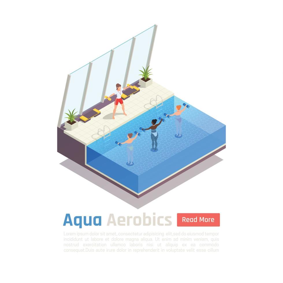 Aqua Aerobics Isometric Composition Vector Illustration