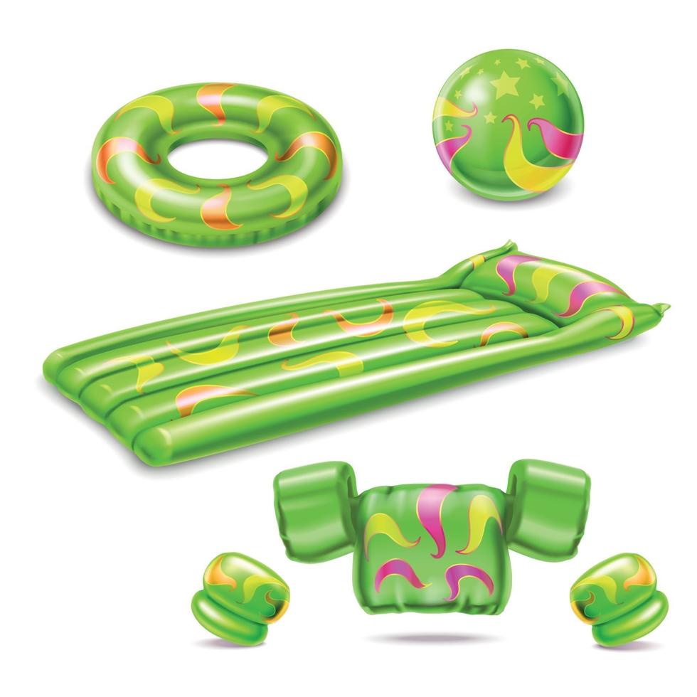 Swimming Accessories Green Set Vector Illustration