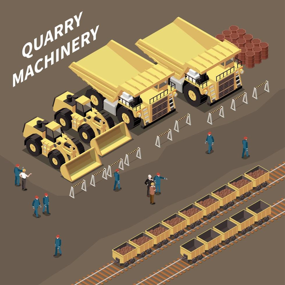 Quarry Machinery Isometric Illustration Vector Illustration