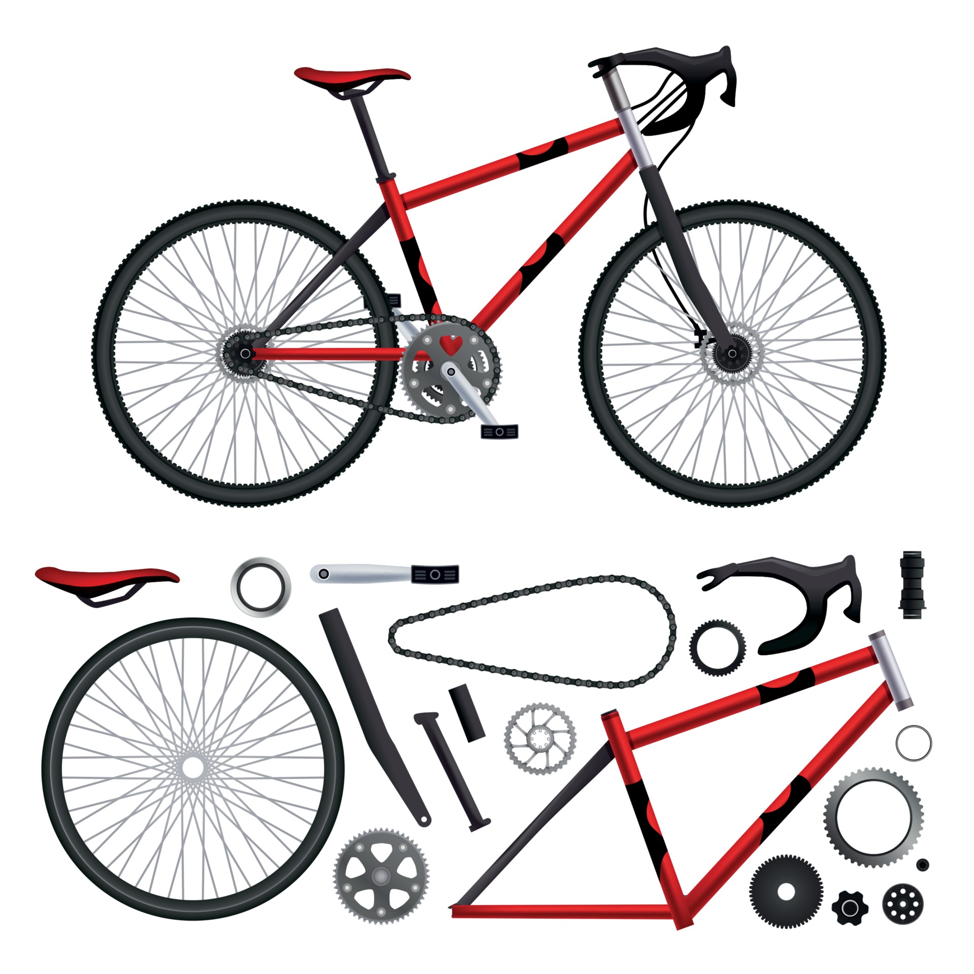 Realistic Bicycle Parts Set Vector Illustration 2951090 Vector Art at Vecteezy