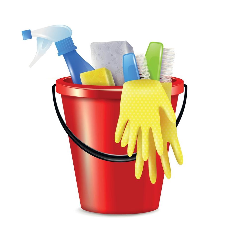 Realistic Bucket Cleaning Composition Vector Illustration