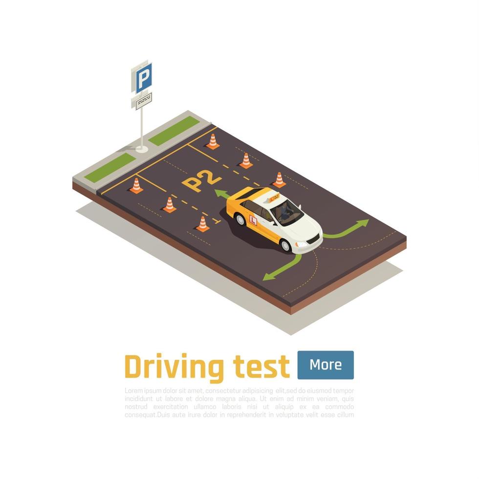 Ilustración de vector de composición de práctica de estacionamiento isométrica