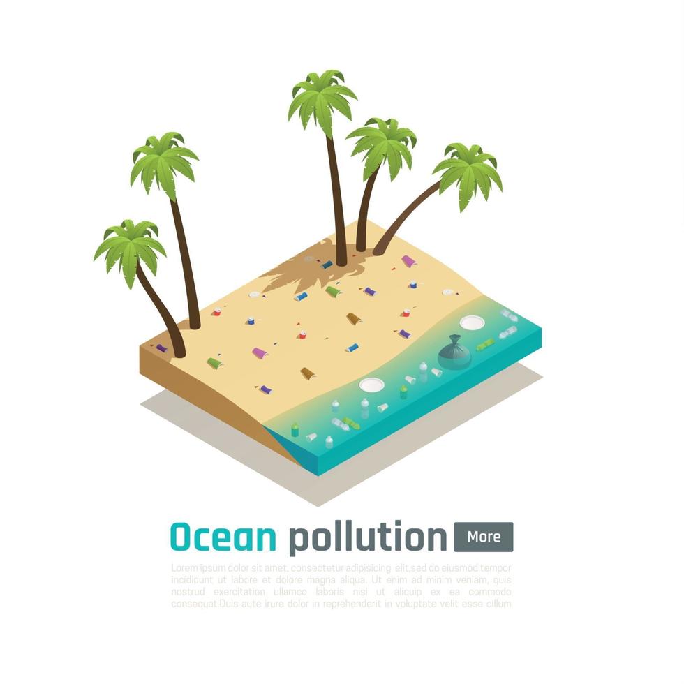 Coastal Pollution Isometric Composition Vector Illustration