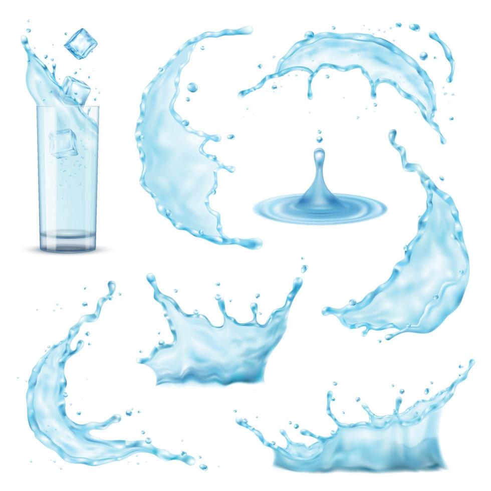 3D Realistic Water Splashes Vector Illustration