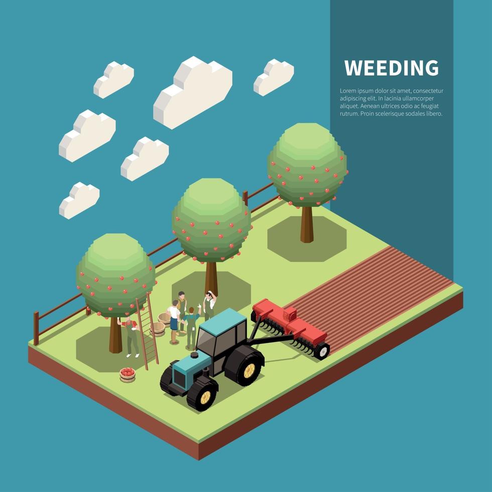 Weeding Isometric Composition Vector Illustration