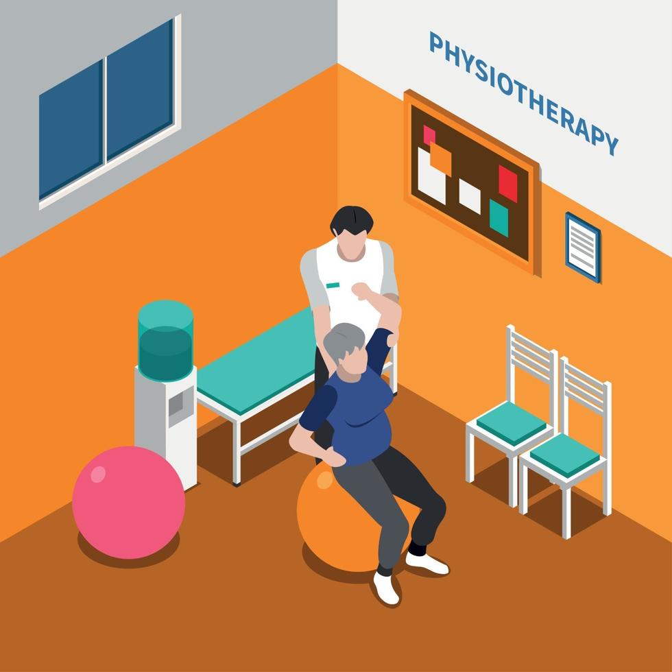 Physiotherapy Rehabilitation Isometric Poster Vector Illustration