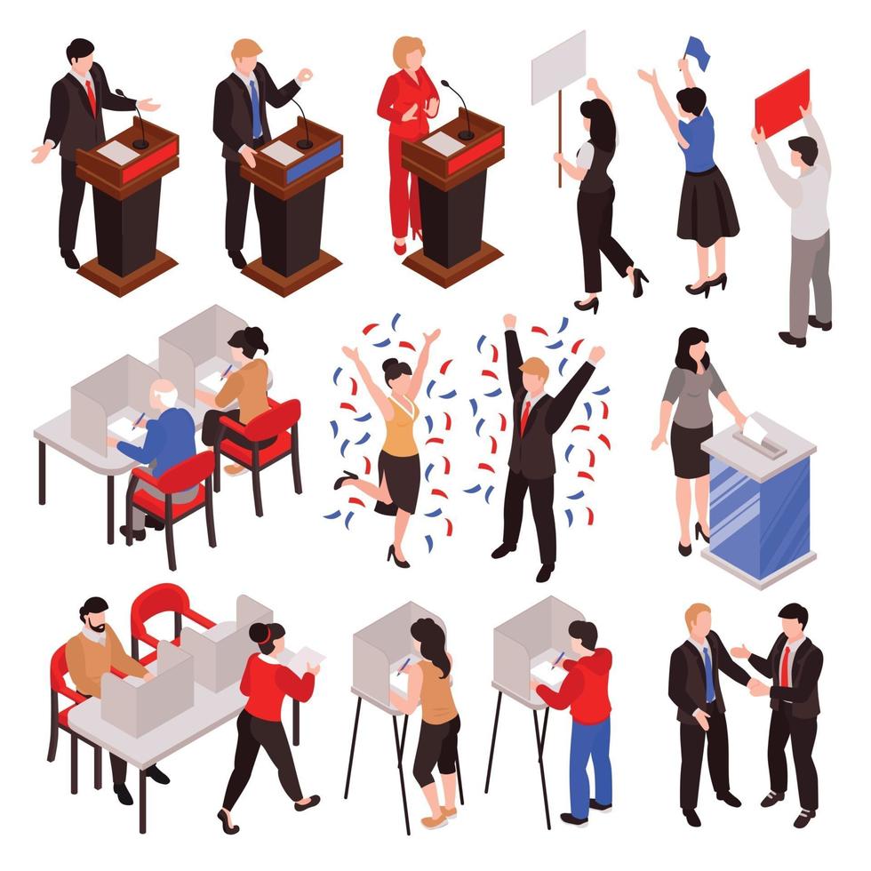 Isometric Election Characters Set Vector Illustration