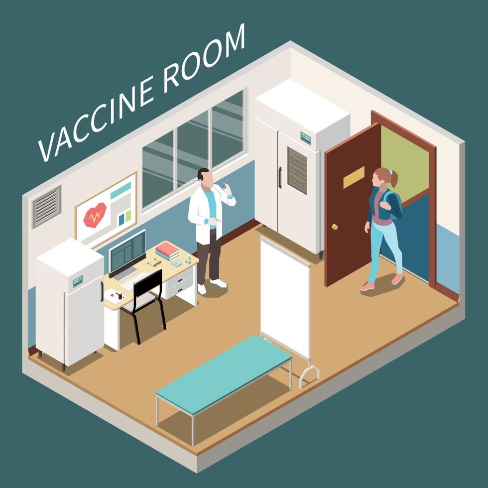 Vaccine Room Isometric Poster Vector Illustration