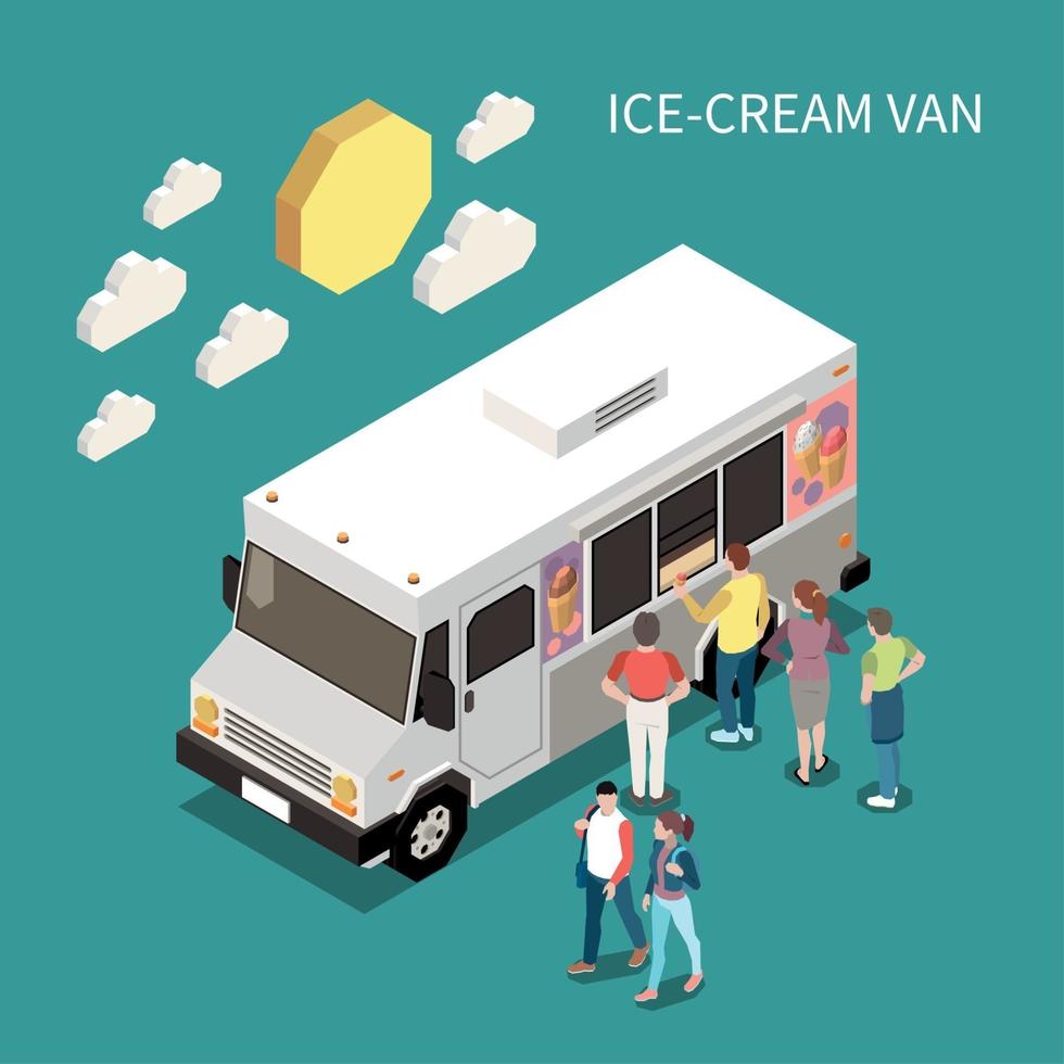 Ice Cream Van Isometric Background Vector Illustration