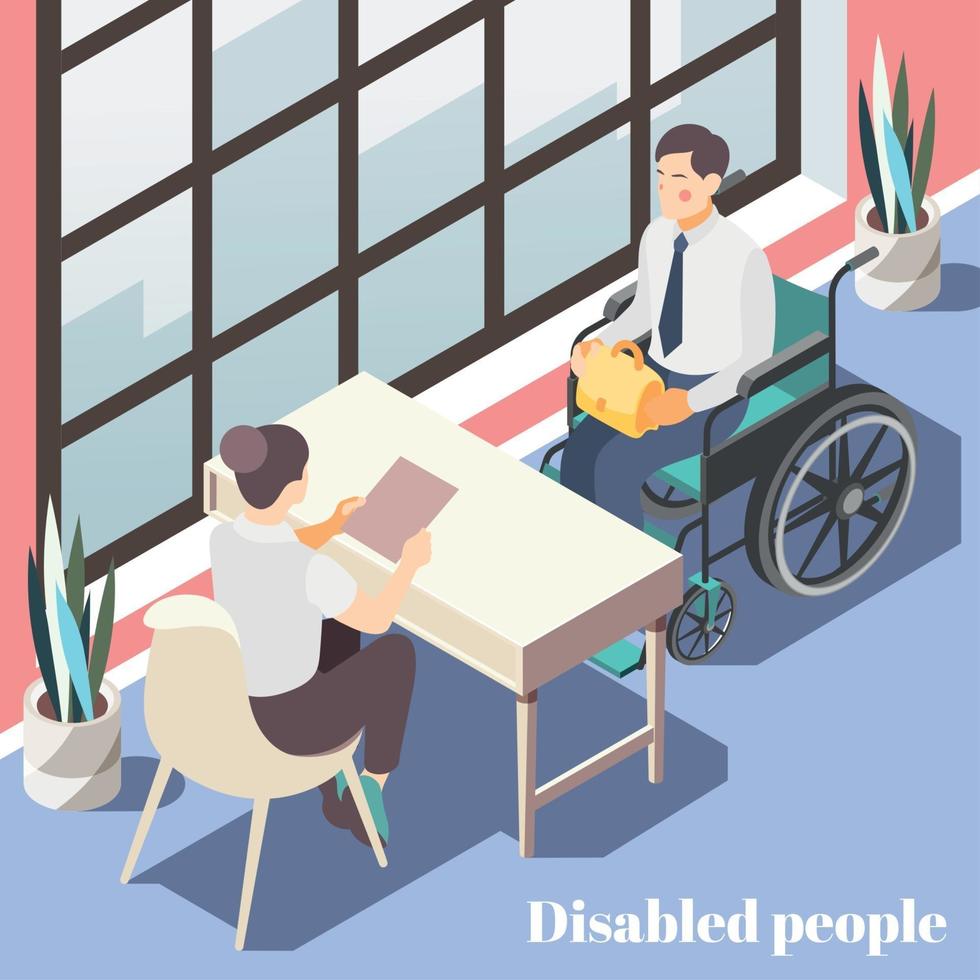 Disabled People Isometric Poster Vector Illustration