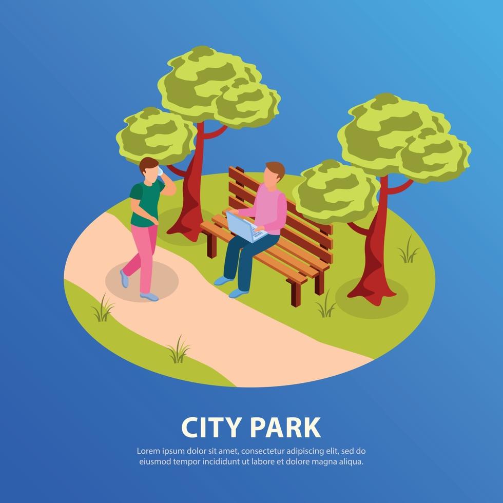 Ilustración de vector de composición isométrica de parque de la ciudad