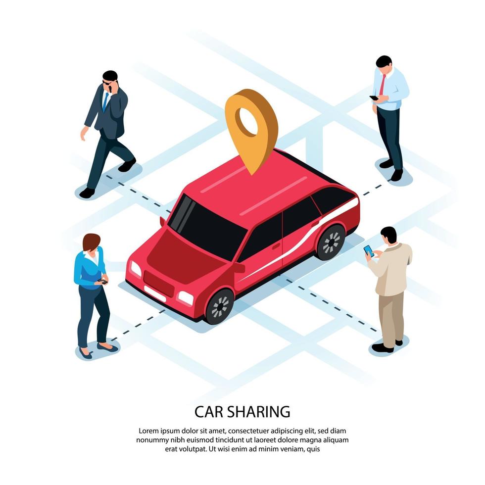 Car Sharing Isometric Composition Vector Illustration