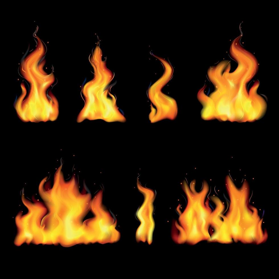 Ilustración de vector de conjunto de iconos de llama de fuego realista