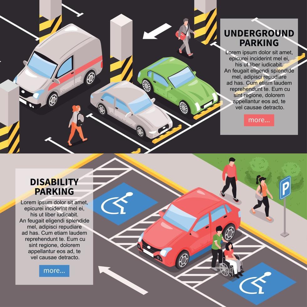 Isometric Parking Horizontal Banners Vector Illustration