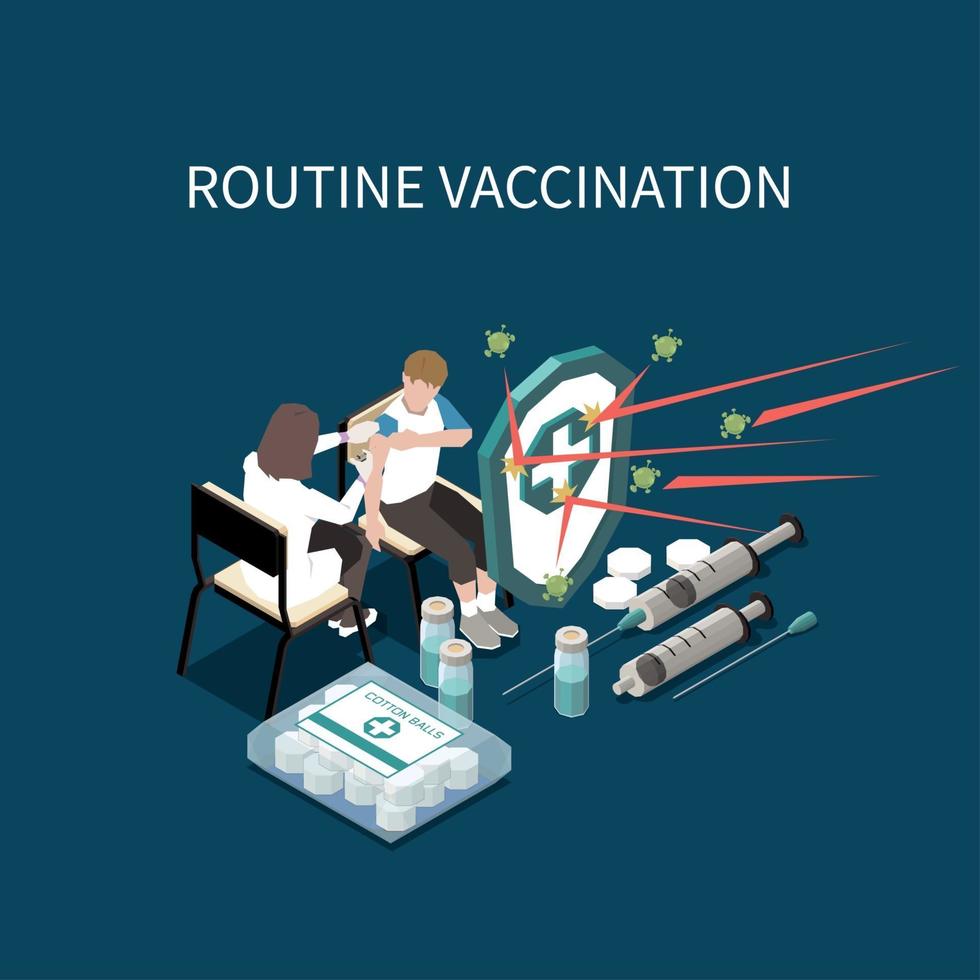 Routine vaccination isometric background Vector Illustration