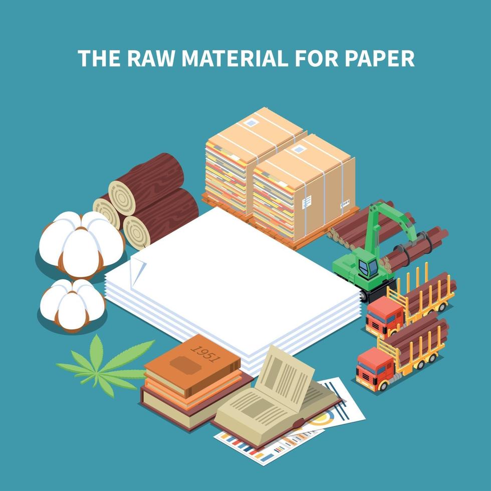 Paper Production Isometric Background Vector Illustration