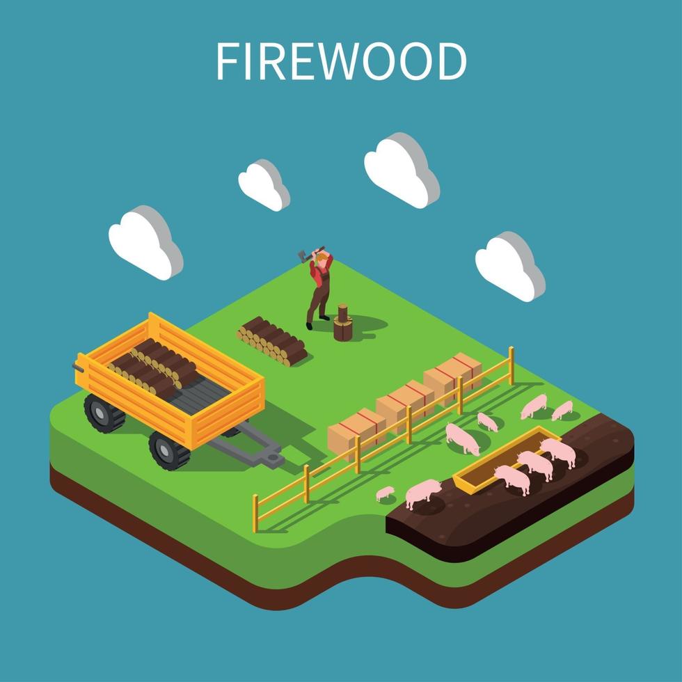 Firewood Isometric Composition Vector Illustration