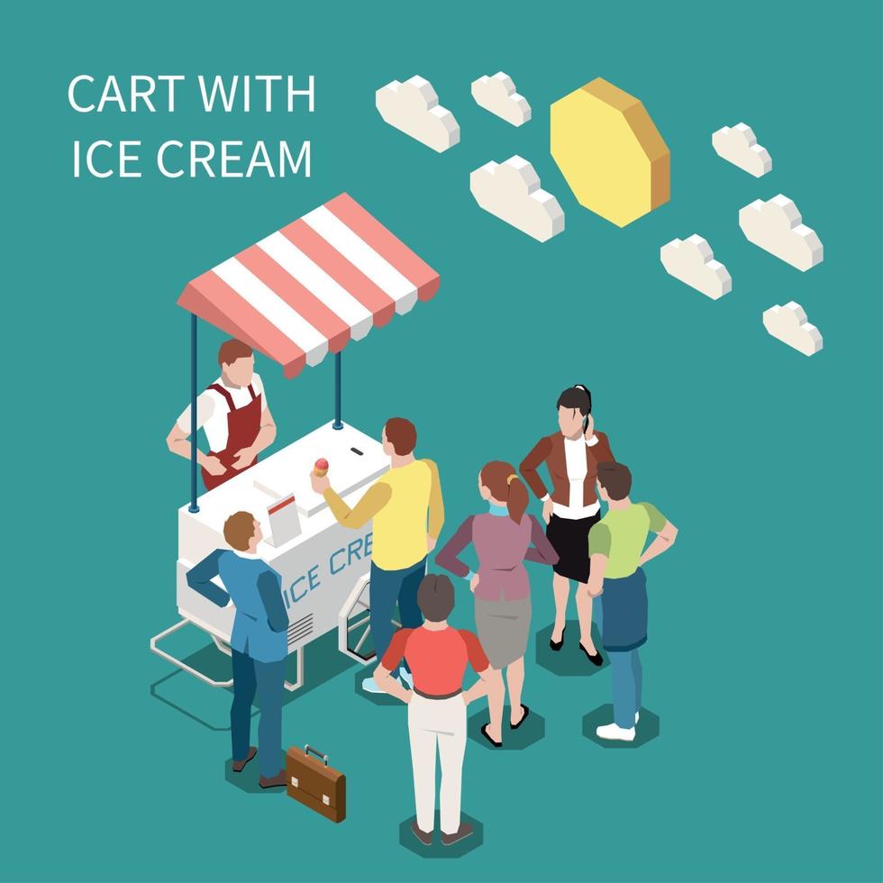 Ice Cream Cart Isometric Background Vector Illustration