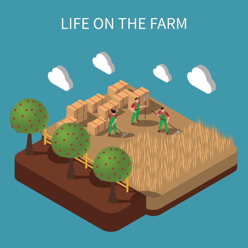 Life On Farm Isometric Composition Vector Illustration