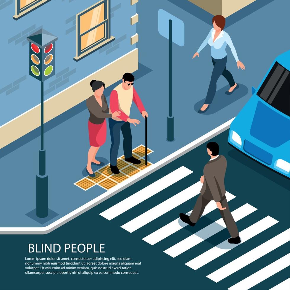 Blind People Isometric Composition Vector Illustration