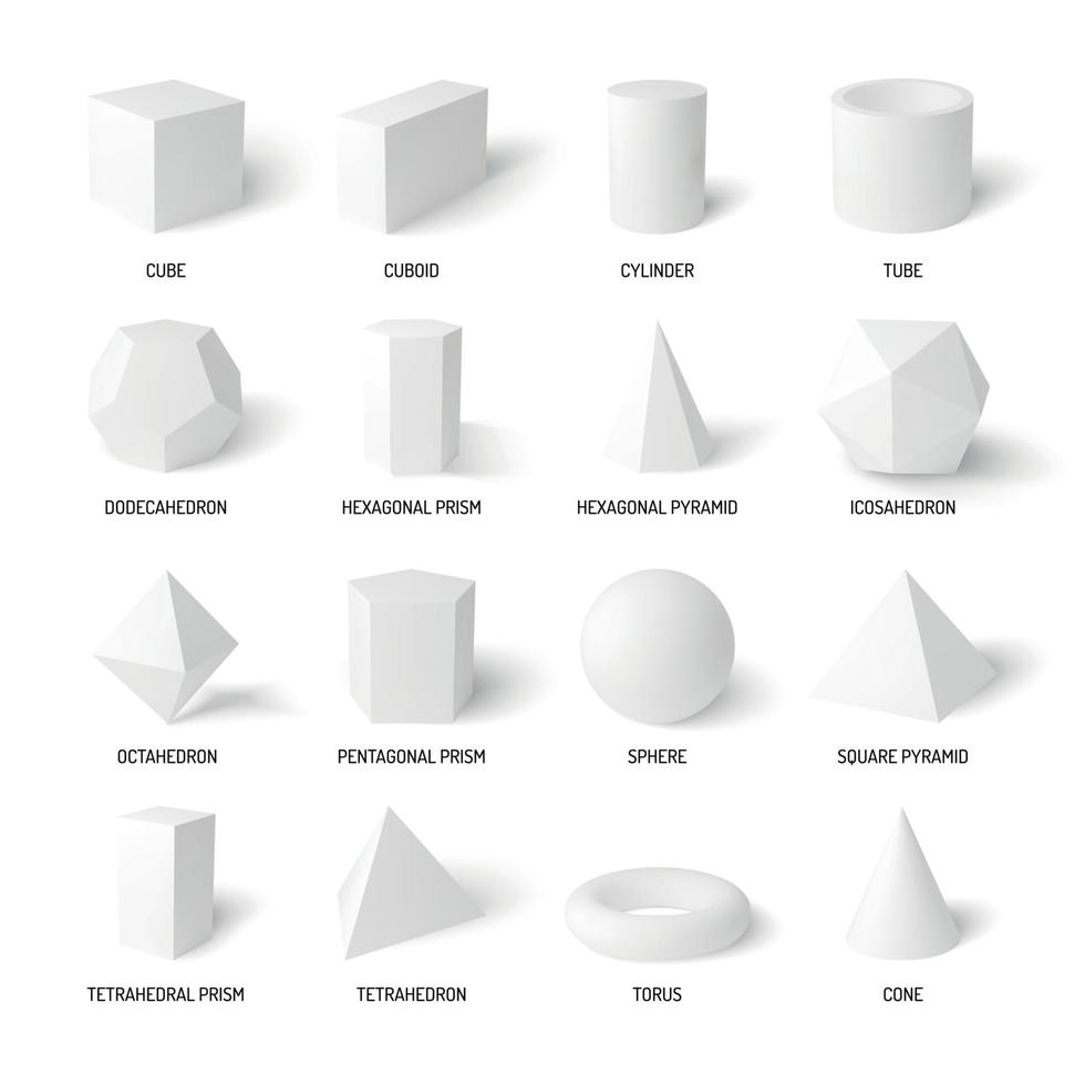 Basic 3d Shapes White Realistic Set Vector Illustration