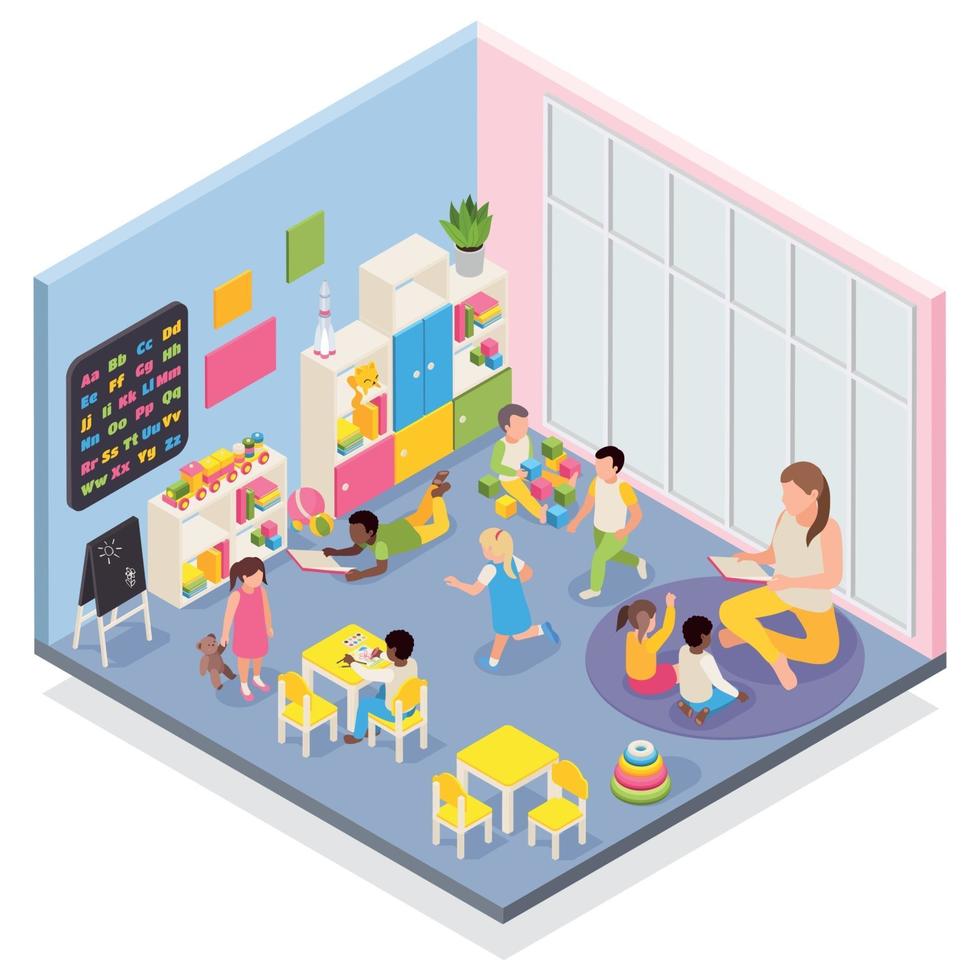 Kindergarten Room Isometric Composition Vector Illustration