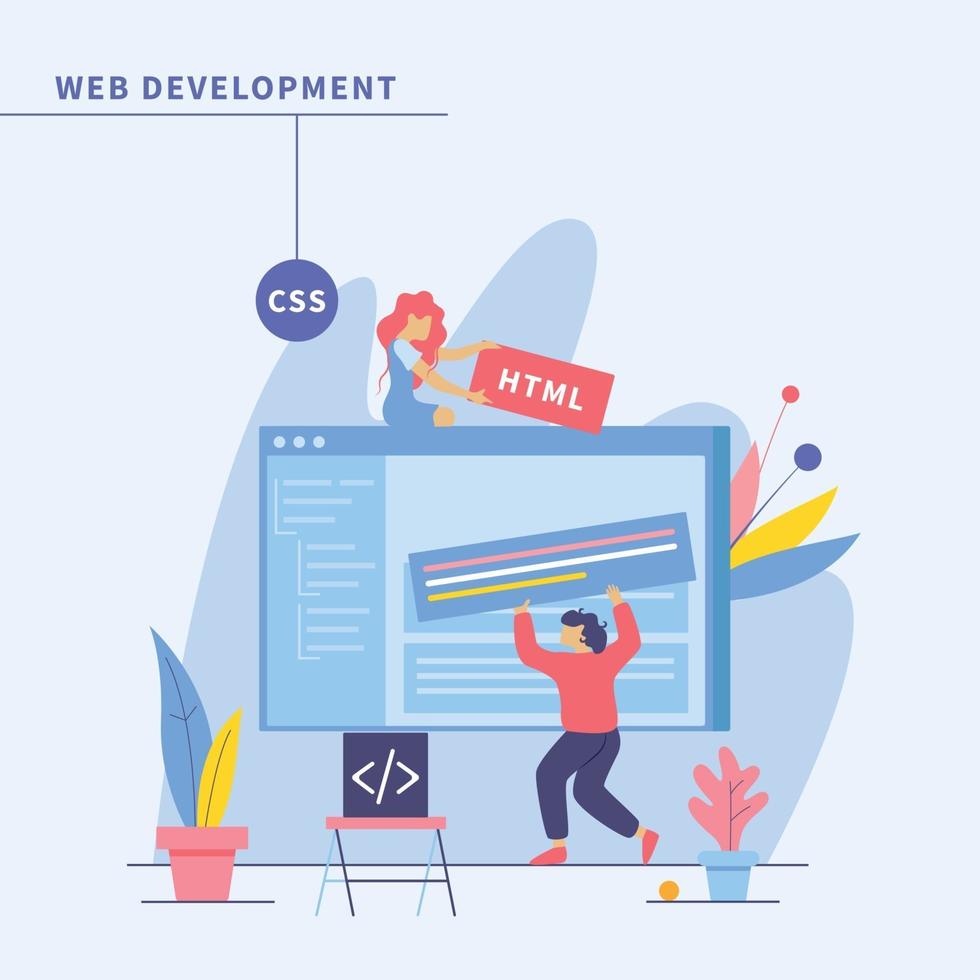 Constructing Web Site Composition Vector Illustration