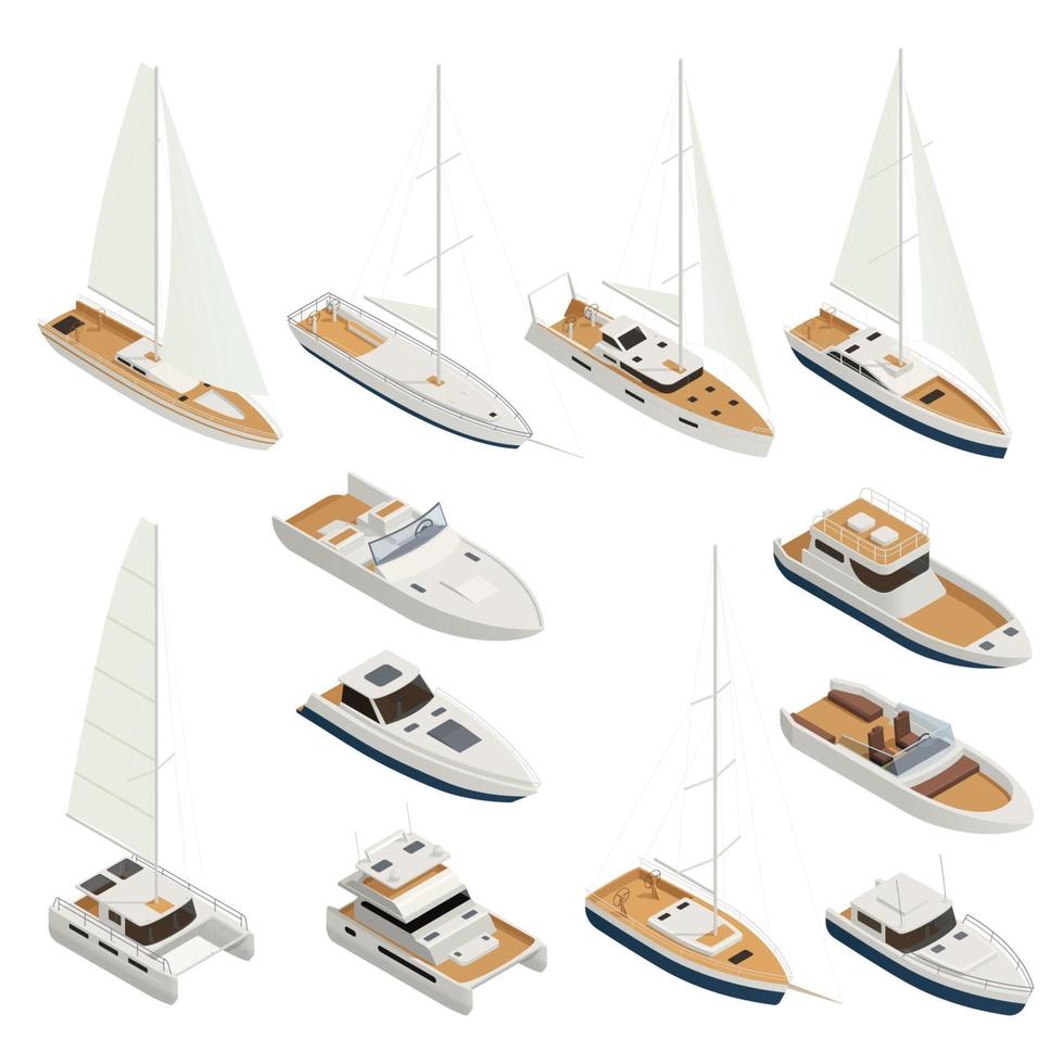 Yachting Isometric Icon Set Vector Illustration