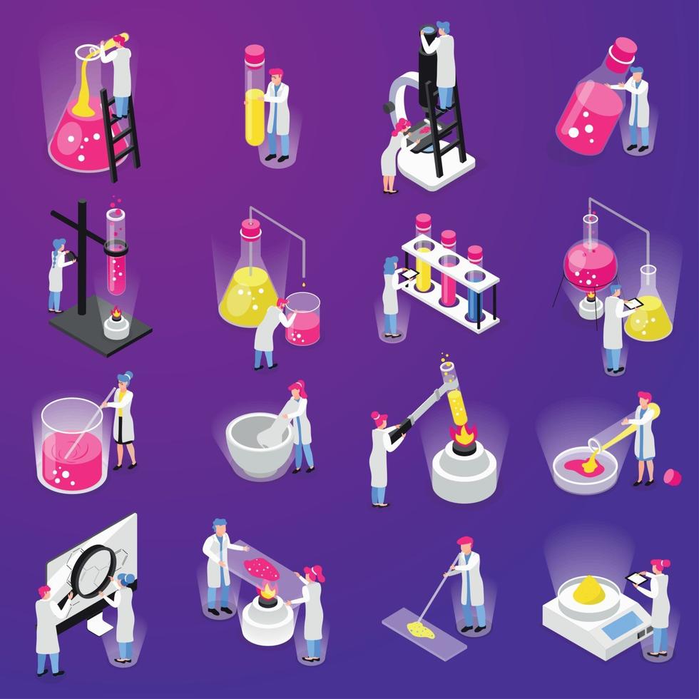 Chemistry Isometric Icon Set Vector Illustration