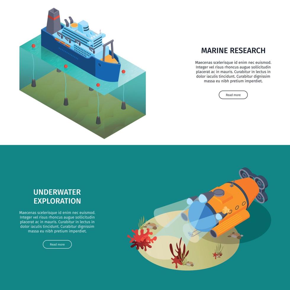 Marine Discovery Horizontal Banners Vector Illustration